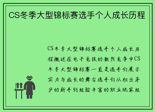 CS冬季大型锦标赛选手个人成长历程