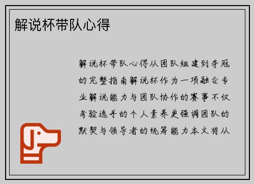 解说杯带队心得