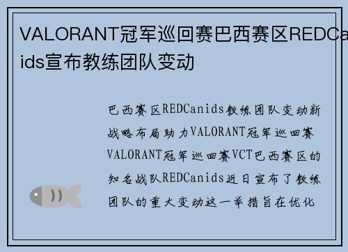 VALORANT冠军巡回赛巴西赛区REDCanids宣布教练团队变动